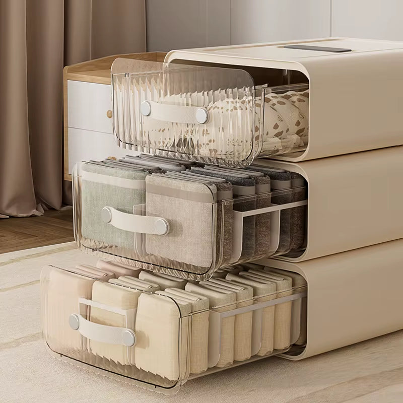 Underwear Classification Drawer Style Storage Box Household Dust-Proof Partition Detachable Plastic Wardrobe Sock Storage Boxes