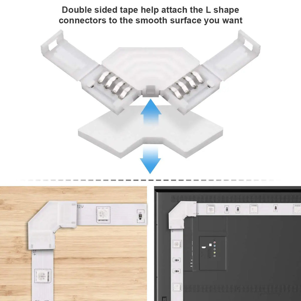 LED Corner RGB Connector 10Mm 4Pin L Shape IP20 LED Light Strip Solderless 90 Degree Right Angle for 5050 3528 Tape Light