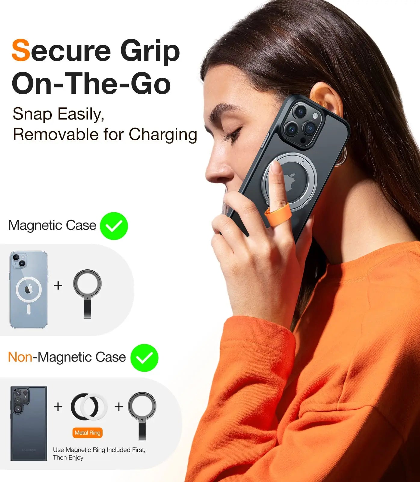 Magnetic Phone Grip Holder with Silicone Finger Strap Magsafe Ring Holder for Iphone 15 14 13 12 Pro Max plus S24 Ultra