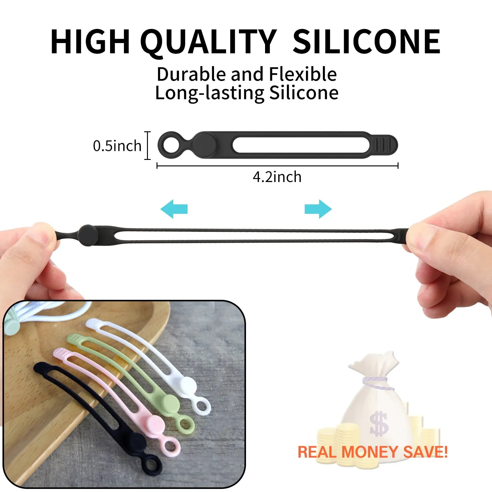 Silicone Cable Ties,Cord Organizer,Cable Straps,Reusable Cord Ties,Travel Cable Organizer ,Cute Elastic Tie, Wire Ties