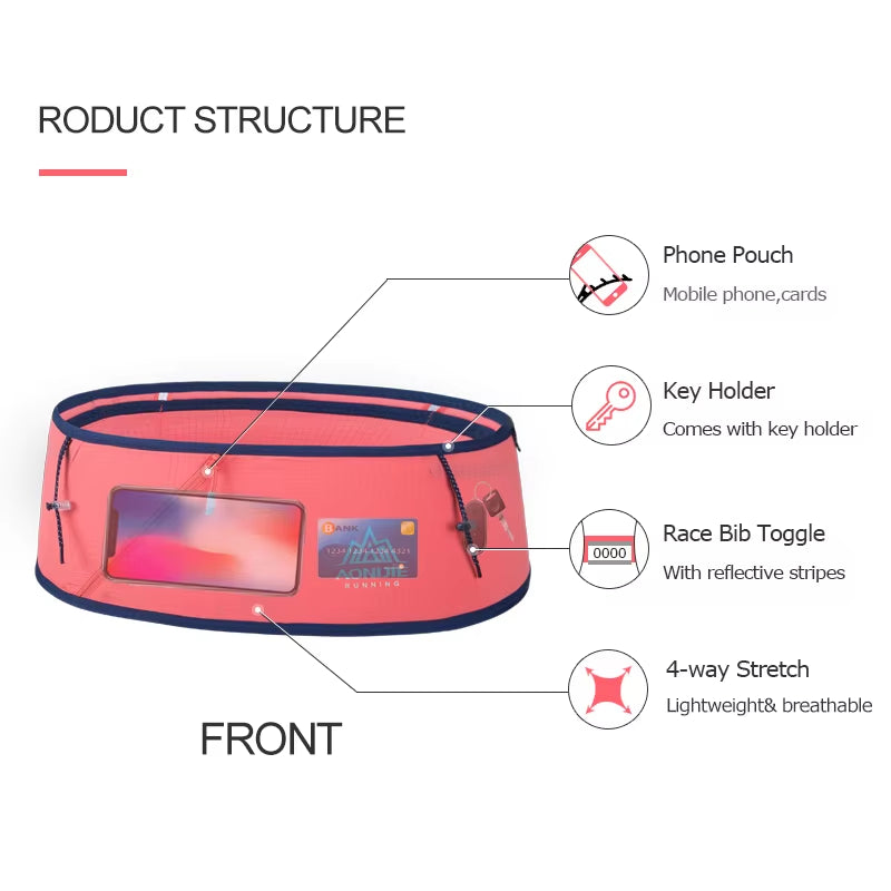 Unisex Hydration Running Belt Superlight Running Waist Bag Trail Marathon Gym Workout Fitness Mobile Phone Holder W8101