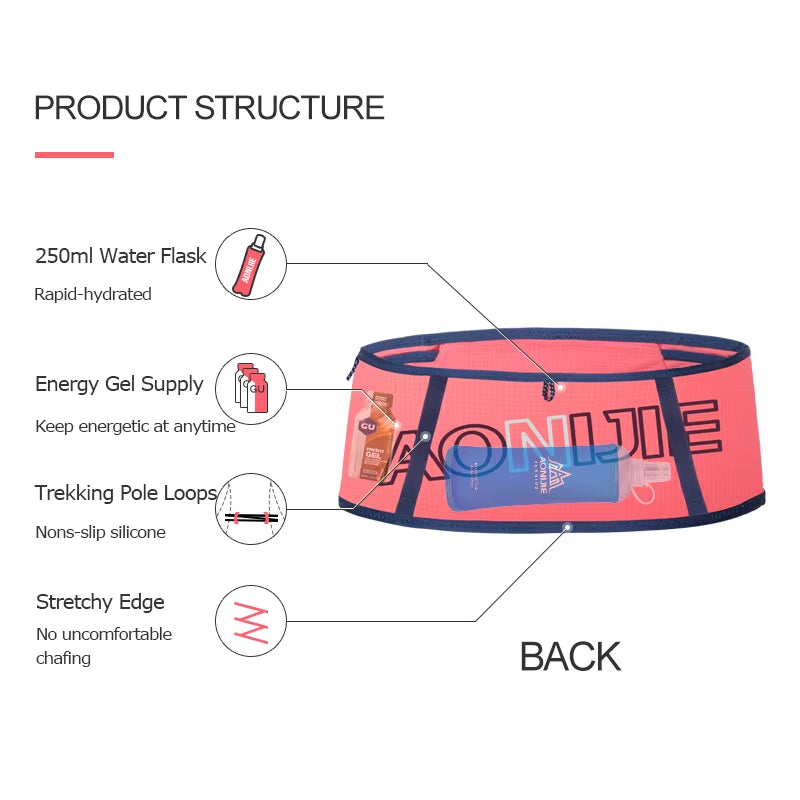 Unisex Hydration Running Belt Superlight Running Waist Bag Trail Marathon Gym Workout Fitness Mobile Phone Holder W8101