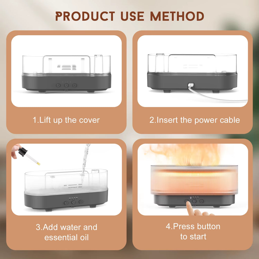 Air Humidifier Essential Oils Humidifiers Home Aroma Humidifier Flame Automatic Fragrance Diffuser with LED Light