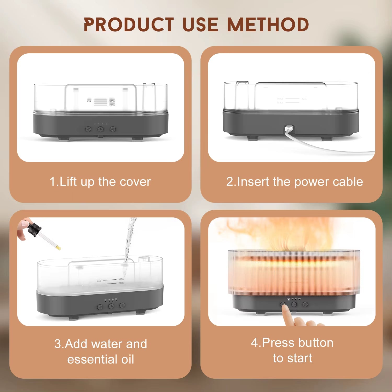 Air Humidifier Essential Oils Humidifiers Home Aroma Humidifier Flame Automatic Fragrance Diffuser with LED Light
